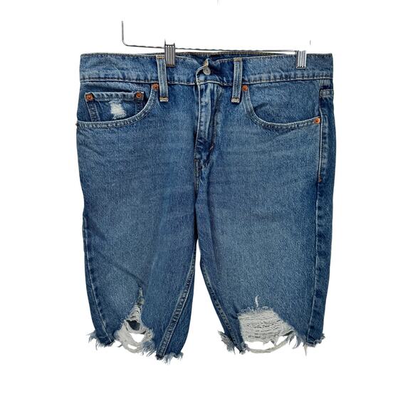 Levi's 511 Jean Shorts Mens 31 (32x11 ACTUAL) Distressed Slim Cut Off Blue Denim - Picture 2 of 8